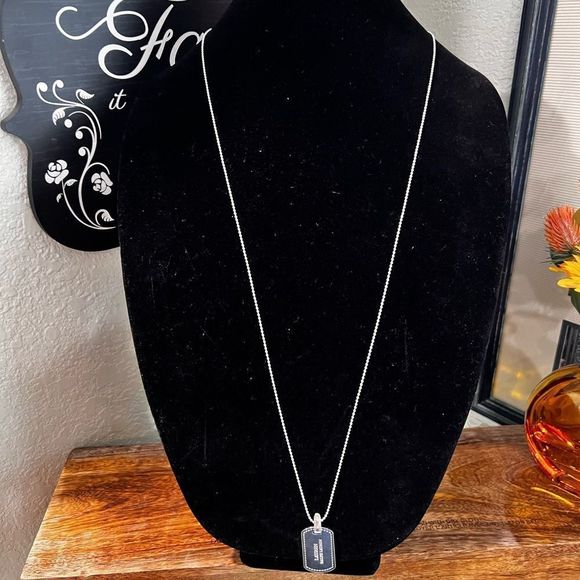 Lauren Ralph Lauren Jewelry - NWT Lauren Ralph Lauren Long Silver Beaded Chain W/ Silver Logo Bar #JW7
